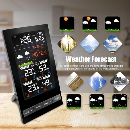 VL2810 Weather Station Display Console Digital Thermometer Hygrometer Moon Phase Weather Forecast Pressure Snooze Alarm Clock