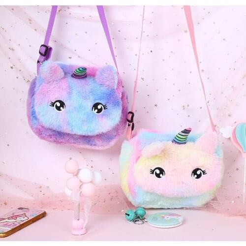 Children Unicorn Plush Handbag Girls Cartoon Shoulder Bag Messenger Bag Kids Keys Coin Purse Cute Princess Mini Handbag
