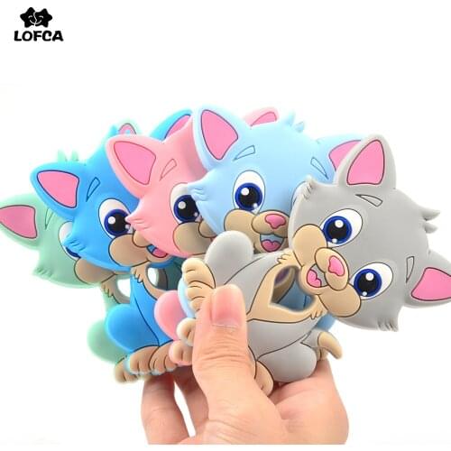LOFCA Baby Teethers Cartoon Cat Pendant Food Grade Baby DIY Animal Silicone Infant Chew Charms Teething Gifts Teether Toys
