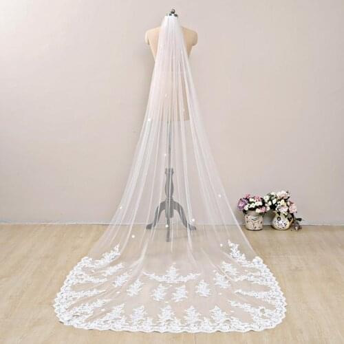 Elegant Chapel Length Wedding Veil,Floral Lace Chapel Veil,One Tier Chapel Veil,Lace Bottom Cathedral Veil,Ivory Chapel Veil