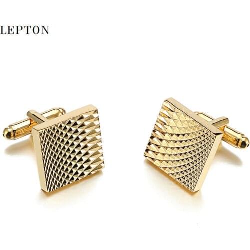Hot Sale Square Gold Color Plated Cufflinks For Mens Lepton Jewelry High Quality Classic Carve Cuff links Relojes gemelos