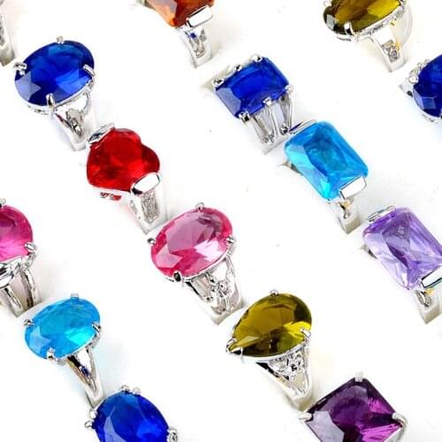 Imixlot Wholesale 10pcs Mix Colorful Cubic Zirconia Charms Bridal Wedding Engagement Ring Fashion Jewelry For Women Ring