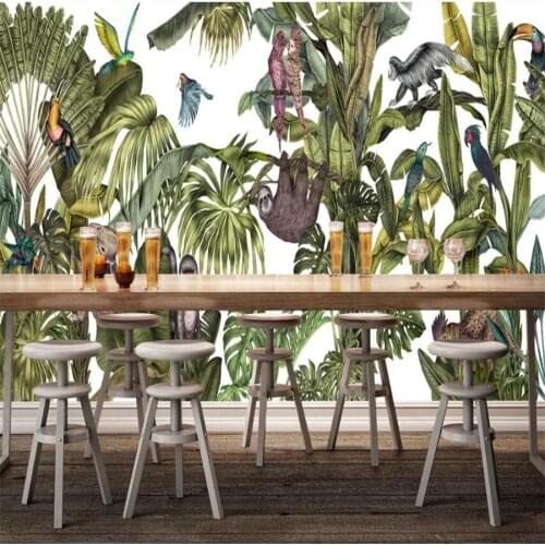 Customized 3D wallpaper mural European retro nostalgic hand-painted rainforest plantain koala background wall decoration paintin