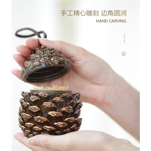 Interesting pine cone toothpick box household simple small decorative jars portable cute toothpick holder cotton swab box