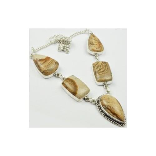 Picture Jaspers Necklace Silver Overlay over Copper, 49 cm, N2446