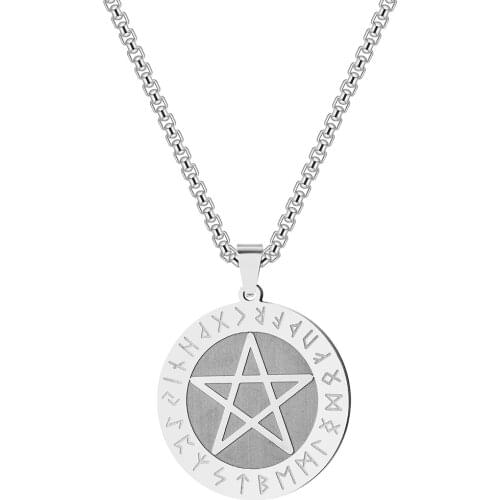 Kinitial Viking Rune Pendant Necklace Pentagram Star Charm Norse Amulet Talisman Slavic Choker For Women Man Jewelry Gift