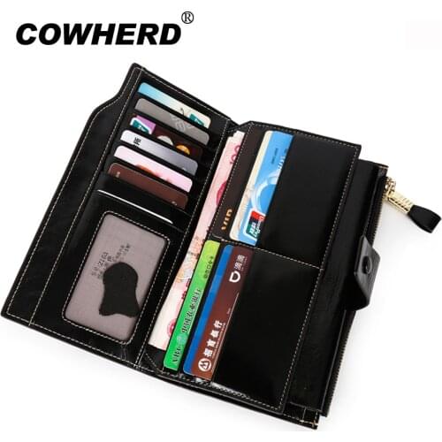 New RFID Blocking Oil Wax Real Cow leather Women Wallets female ladies purses large capacity coin card holder phone clutch