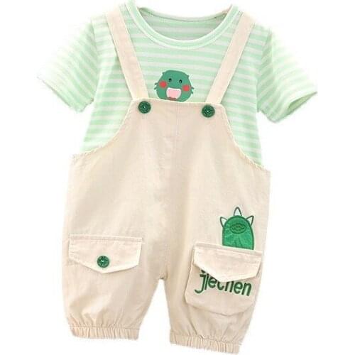 Summer Children Casual Clothing Baby Boys Girls Stripe T Shirt Overalls 2Pcs/sets Kids Infant Clothes Toddler Fashion Tracksuit
