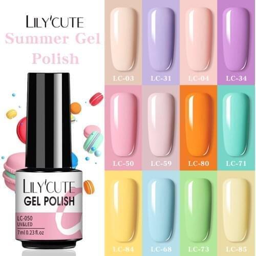 LILYCUTE 7ML Spring Summer Bright Color UV Gel Nail Polish Semi Permanent UV Nail Gel Soak Off Nail Art Led Nail Painting Gel