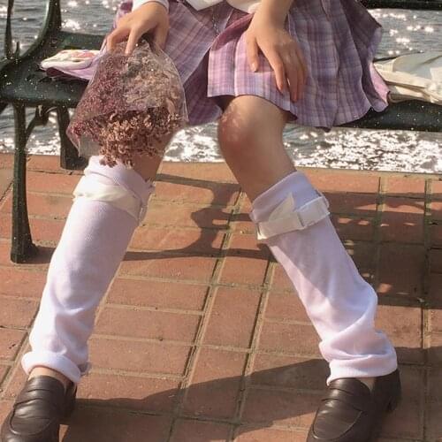 Sweet White Ullzang Woman Jk Socks Adjustable Buckle Knee Leg Warmer Gothic Outdoor Rock Hipster Sock Ribbon Plastic 2020 Lady