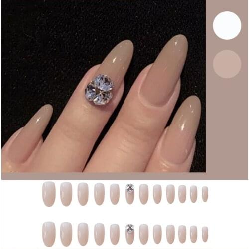 False Nails Short Pointed Diamond Skin Color Nail Stickers Finished Nail Stickers 24 Nail Stickers With Glue SANA889