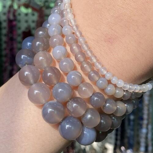 Natural Gray Agates Stone Beads Round Loose Spacer Beads For Jewelry Making Diy Bracelet Necklace Accessories 4 6 8 10 12mm 15
