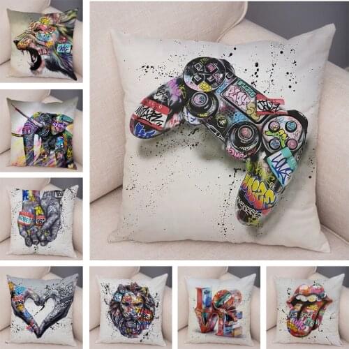 Abstract Street Art Animal Hand Cushion Cover Decor Graffiti Gamepad Pillowcase for Sofa Home Soft Plush Pillow Case 45x45cm