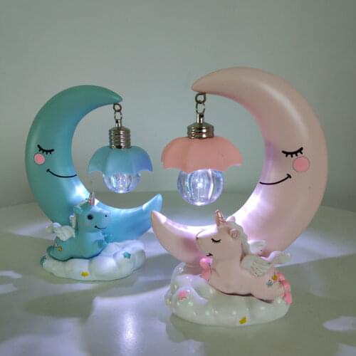 Unicorn Moon Night Light Cartoon Resin LED Night Lamp Luminaria Romantic Home Bedroom Table Lamp Baby Kids Birthday Xmas Gifts