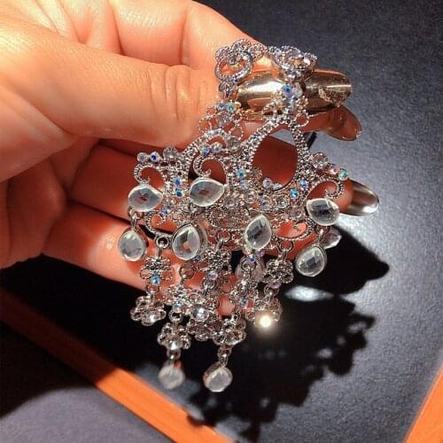 New Bohemian Vintage Metal Crystals Dangle Drop Earrings Hanging Pearls Fine Rhinestone Jewelry Accessories For Women