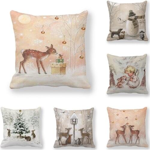 Fawn Cushion Cover 45x45cm Merry Christmas Decorations for Home Decor Christmas Ornaments Navidad Happy New Year 2021 Natal