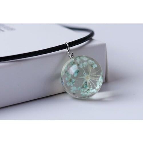 Colorful Dried Flower Glass Ball Round Pendants Necklace For Women Handmade Choker Clavicle Chain Girls Jewelry