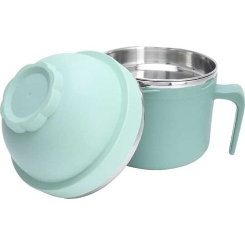 Portable Lunch Box Double Layer Thermal Noodle Bowl with Handle Kitchen Utensils Green