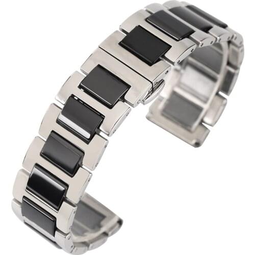 18/20mm Stainless Steel Ceramics Watches Band Strap Women Men Watches Band Replacement Wrist Bracelet Black White