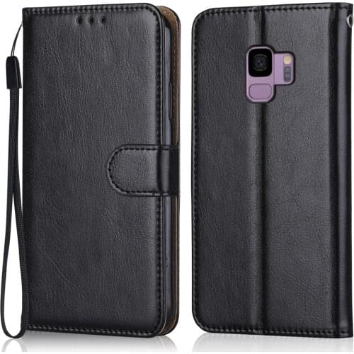 Folio Luxury Leather Case for On Samsung Galaxy S9 G960 SM-G960 SM-G960F 5.8''Wallet Stand Flip Case Phone Bag with Strap