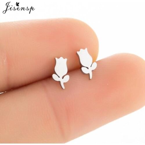 Jisensp Bohemian Style Tulip Shaped Stud Earrings Minimalist Flowers Earring for Women Stainless Steel Jewelry Mom Gift Bijoux