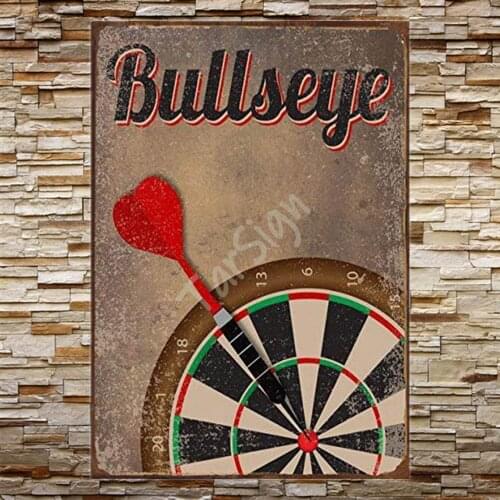 TarSign Bullseye Dart Board Darts Vintage Wall Decor Plaque Decoration Metal Tin Sign 12" X 8"