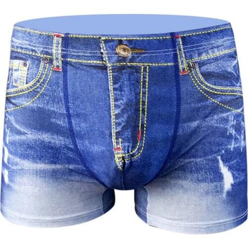 Mens Briefs Stretch Men Briefs Underwear Male Shorts 3D Print Boxer Denim Pattern Men Fake Jeans Breathable Panties for Men