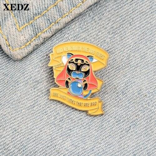 XEDZ crystal turban cat enamel brooch witch crystal ball bad time cartoon animal badge shirt lapel pin jewelry gift for lovers
