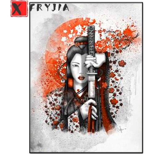 Japanese Women Samurai diamond painting full round square drill diy 5d diamond mosaic puzzle picture of rhinestones embroidery