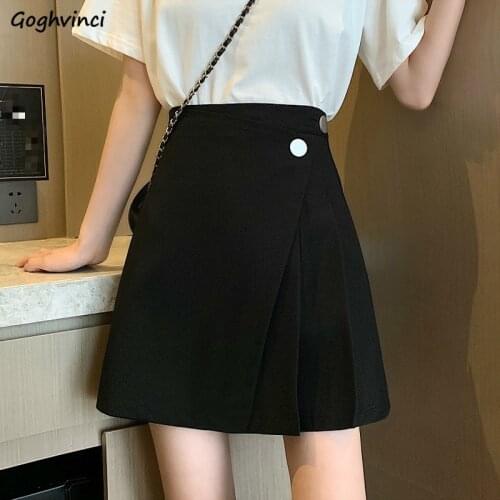 Skirts Women Button Pleated High Waist A-line Irregular Mini Skirt Above Knee Solid Casual Elegant Trendy Korean Style Soft New