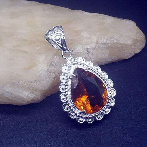 Gemstonefactory Jewelry Big Promotion 925 Silver Teardrop Honey Topaz Women Ladies Mom Gifts Necklace Pendant 20213867