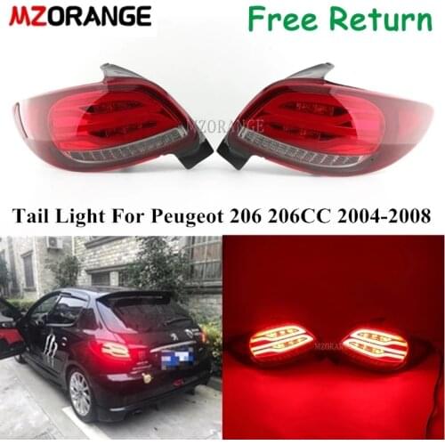 2 Pcs Car LED Red Tail Light For Peugeot 206 206CC 2004 2005 2006 2007 2008 Rear Tail Lamp Turn Signal Brake Stop Bumper