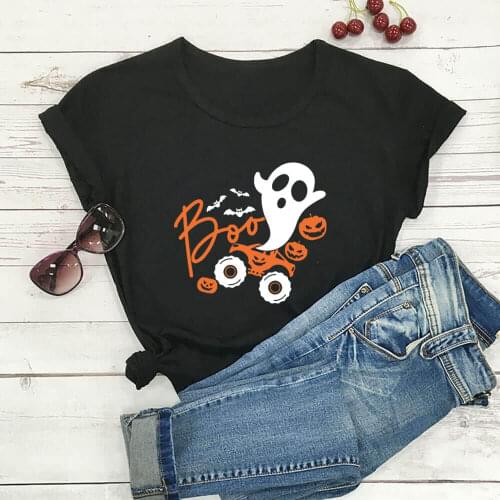 Ghost Rider Truck Monster Halloween Pumpkin 100%Cotton Women Tshirt Unisex Funny Summer Casual Short Sleeve Top Halloween Shirt
