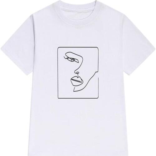 Fanco Women T-shirt Casual Summer Art Hand-painted Abstract Face Printing Short sleeve 2021 European and American Female T-shirt