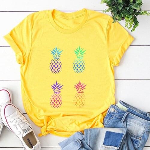 Pineapple Print Women Shirts Summer Plus Size Hawaii Beach Vacation Tshirt Vintage Aesthetic Clothes Pineapple Tees XL