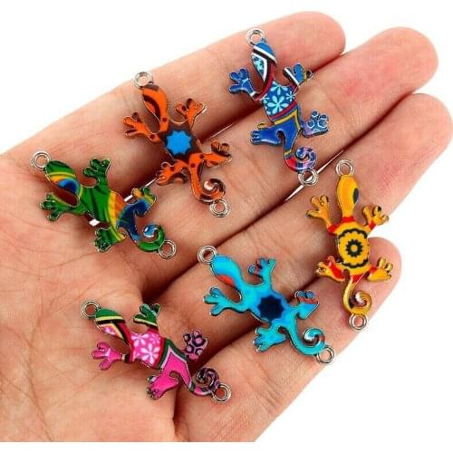 10/20 Pieces Of Mixed Color Gecko Charm Connector Pendant DIY Necklace Bead Jewelry Making Christmas Charm