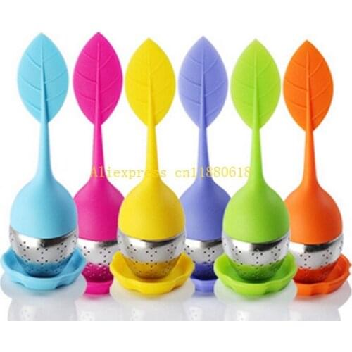 100pcs/lot Free Shipping Leaf Silicone Tea Infuser withe Food Grade make tea bag filter Stainless Steel Tea Strainers