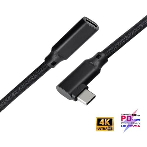 100W PD 5A Curved USB3.1 Type-C Extension Cable 4K @60Hz 10Gbps USB-C Gen 2 Extender Cord For Macbook Pro Dell Nintendo ASUS HP