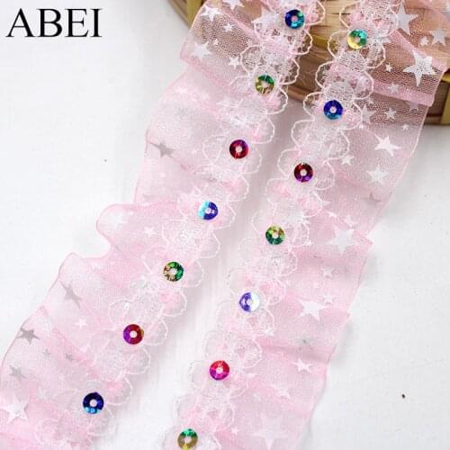 3cm 10yards Printing Pink Organza Chiffon Lace Trims DIY Curtain Baby Shower Wedding Crafts Scrapbook Gift Decorative Ribbon DIY