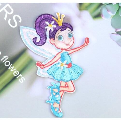 5PC Cute Butterfly Elf Girl Blue Skirt Embroidery Iron on Patch Applique DIY Children T-shirt Hat Alternative Cloth Sewing Decor