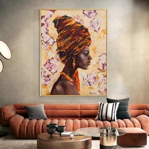 African Woman With Headcap Oil Painting Wall Art Canvas Scandinavian Posters and Prints Modern Wall Art Picture for Living Room