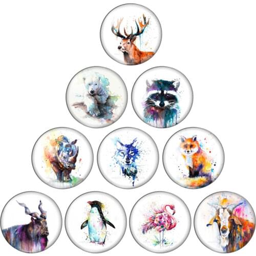 Watercolor Painting Flamigo Elk Animals 10pcs 12mm/14mm/18mm/20mm/25mm Round photo glass cabochon flat back Making findings