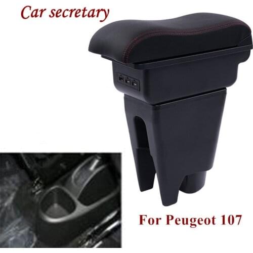 Car secretary For Peugeot 107 armrest box USB Arm Rest 3 colors Car decoration travel Accessories storage box