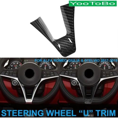 LHD RHD Car Styling Real Dry Carbon Fiber Steering Wheel U Shape Trim Cover Sticker For Alfa Romeo Giulia Stelvio 2017-2019