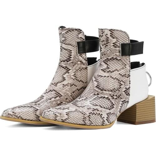 2021 Leopord Women Winter Ankle Boots PU Leather Ladies Zip Boots Plus Size Comfort Chunky Heel Female Fashion Shoes Booties