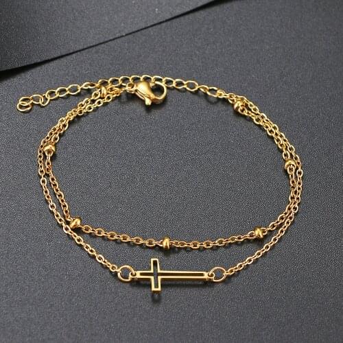 Stainless Steel Bracelets Cross Classic Fashion Style Double Layer Bracelet For Women Fine Fashion Jewelry Wedding Friends Gifts