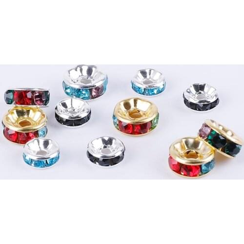 50pcs/lot 4/6/8/10mm Rhinestone Rondelles Beads Round Crystal Loose Spacer Beads for DIY Jewelry Making Bracelet Accessories