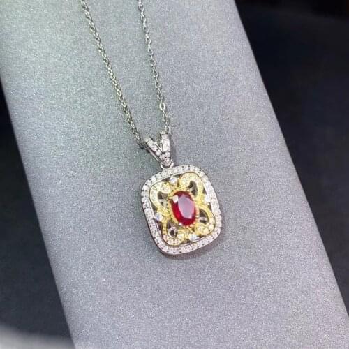 CoLife Jewelry 100% Natural Ruby Pendant 4*6mm Ruby Necklace Pendant 925 Silver Ruby Jewelry Gift for Woman