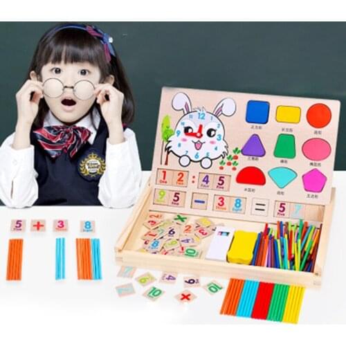 Wooden Montessori Toys Count Geometric Shape Cognition Match Baby Early Education Digital Clock Wooden Toys