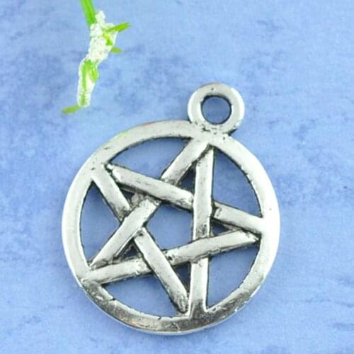 DoreenBeads Zinc Alloy Pentacle Pentagram Charms Round Antique Silver Color Pendants DIY Making Jewelry Gifts 20mmx17mm, 50 PCs